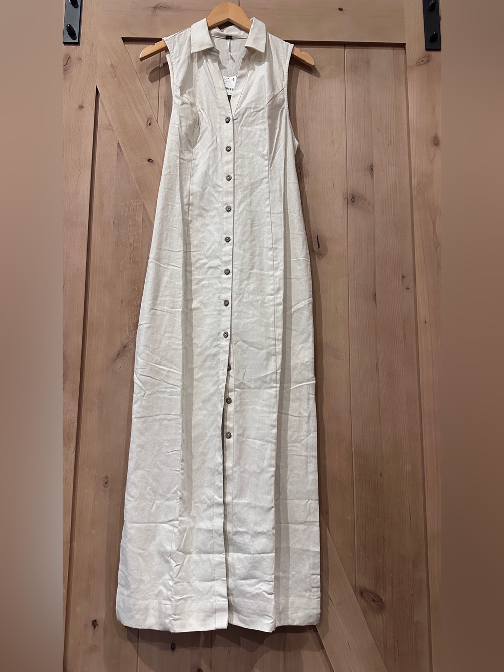 NWT Free People Sleeveless Linen Button-Front Cream Maxi Dress